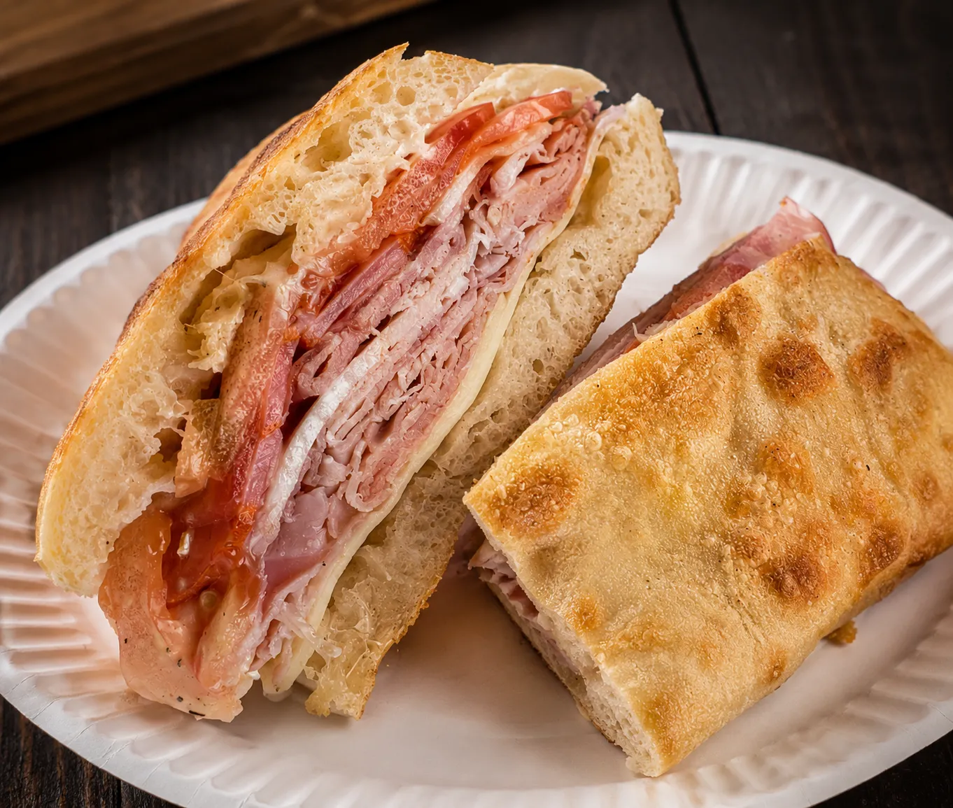 Italian SuperHero focaccia sandwich with capocollo and salami at Castelli Mercato, Ancaster